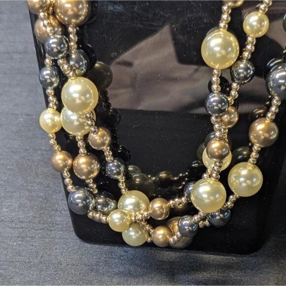 3 for $30 Vintage multistrand necklace, gold, Champaign and black beads, - Picture 5 of 8